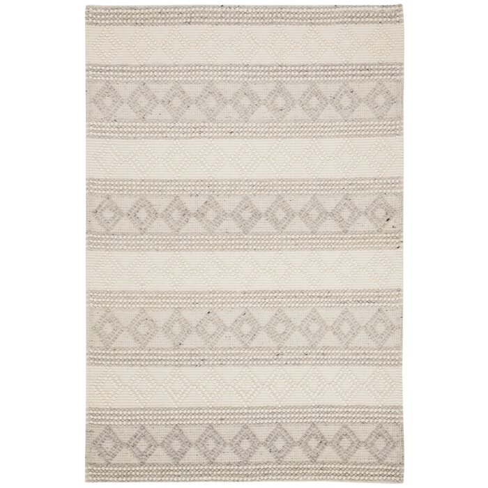 Gracie Oaks Diara Geometric Handwoven Flatweave Wool Cotton Gray Ivory